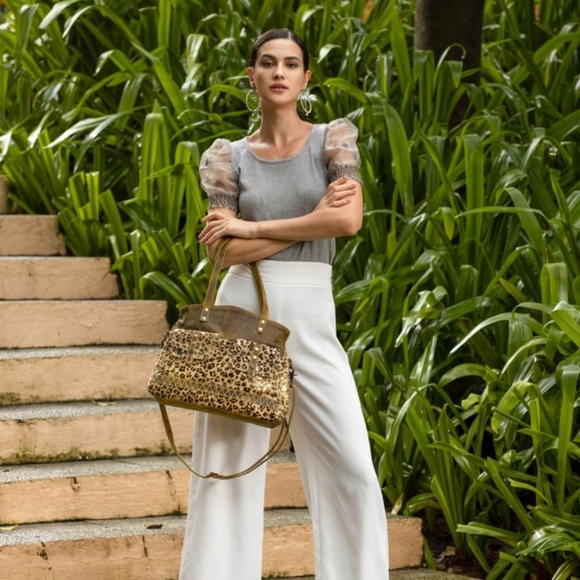 🎁 Myra Bag Wild Woods Leopard Cowhide Leather New Purse Satchel - Picture 3 of 7